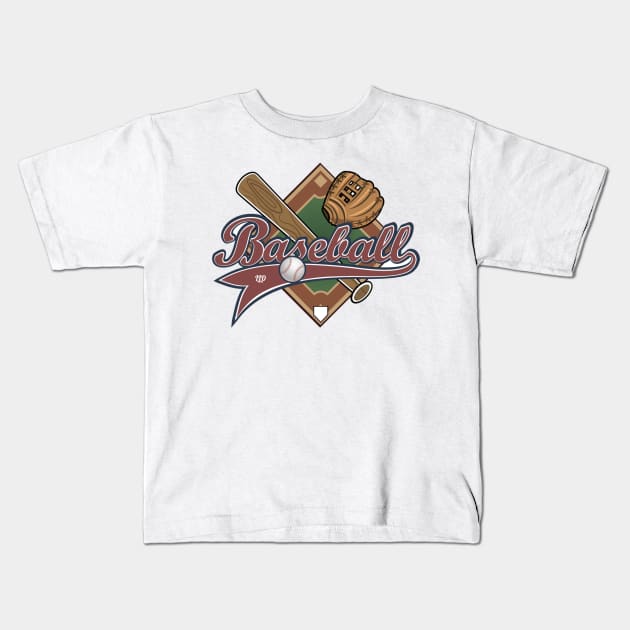 Baseball Diamond Graphic Design Kids T-Shirt by LittleLuxuriesDesigns